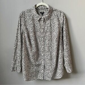Talbots Button Up Shirt Women's 1X Leopard 100% Cotton Classic Office Feminine